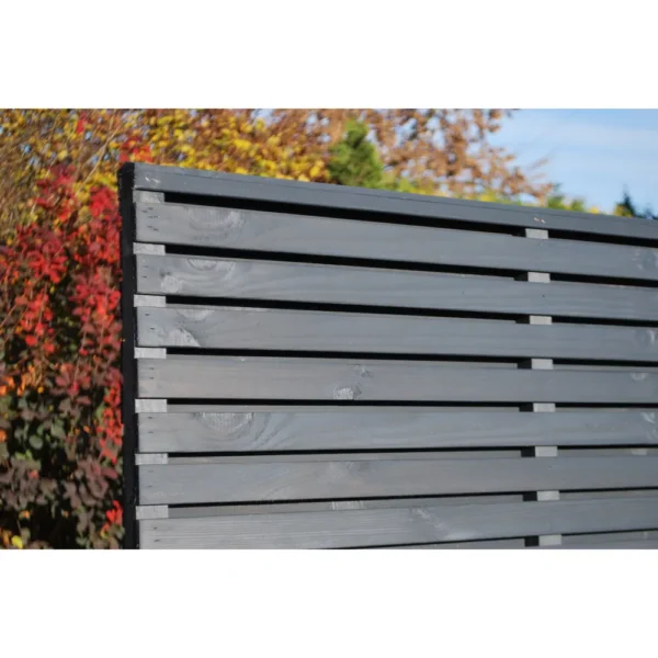 6ft Double Slatted Grey Painted Fence Panel (1800 x 1800mm) – Dip Treated Timber
