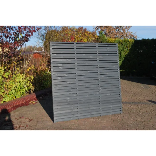 6ft Double Slatted Grey Painted Fence Panel (1800 x 1800mm) – Dip Treated Timber