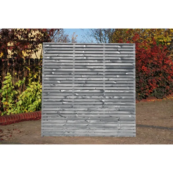 6ft Double Slatted Grey Painted Fence Panel (1800 x 1800mm) – Dip Treated Timber