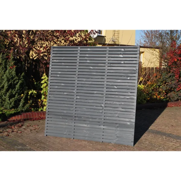 6ft Double Slatted Grey Painted Fence Panel (1800 x 1800mm) – Dip Treated Timber
